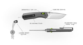 A sketch of the Carter EDC slide lock folding pocket knife.