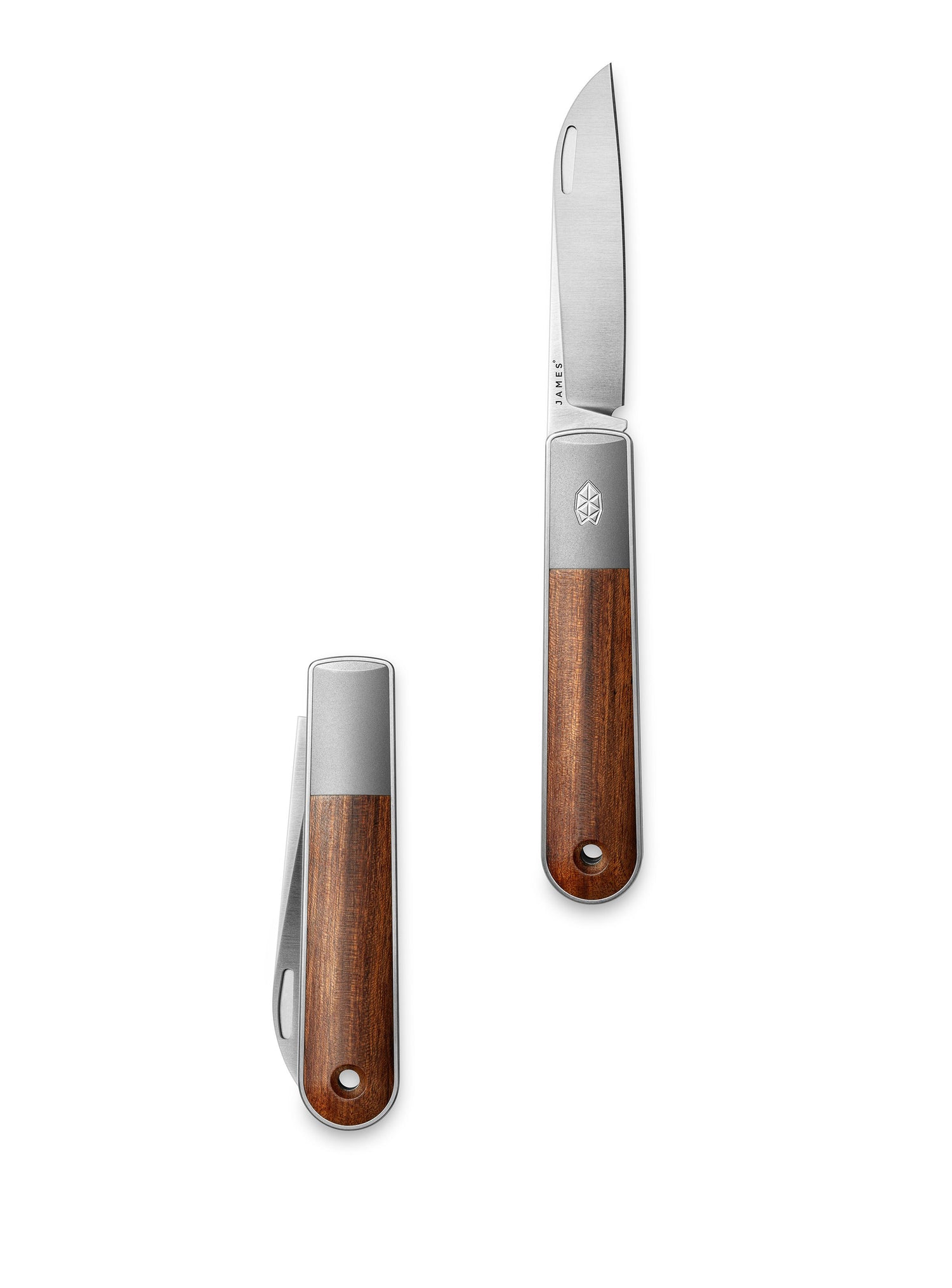 The Wayland classic Barlow EDC folding slip joint rosewood pocket knives open and closed.