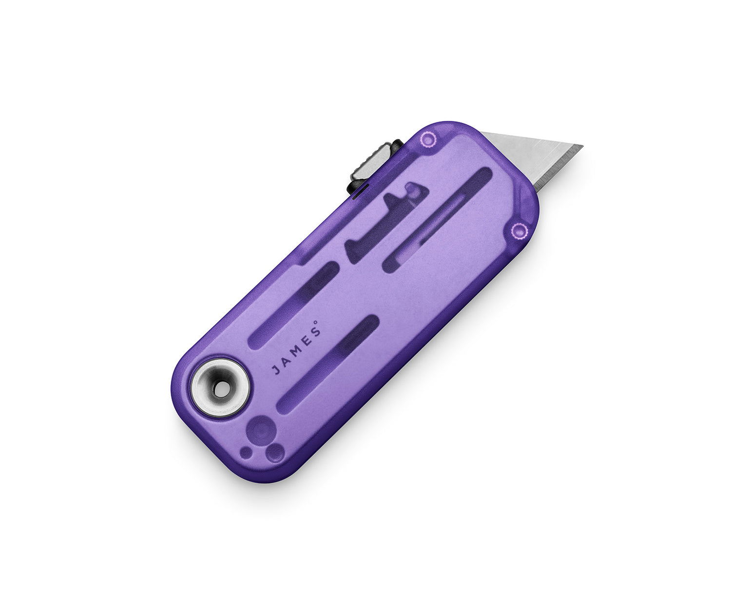 The Palmer Clear EDC utility box cutter knife in atomic purple.
