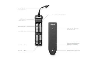 The Warrick EDC screwdriver bit driver in black opened showing the storage area.