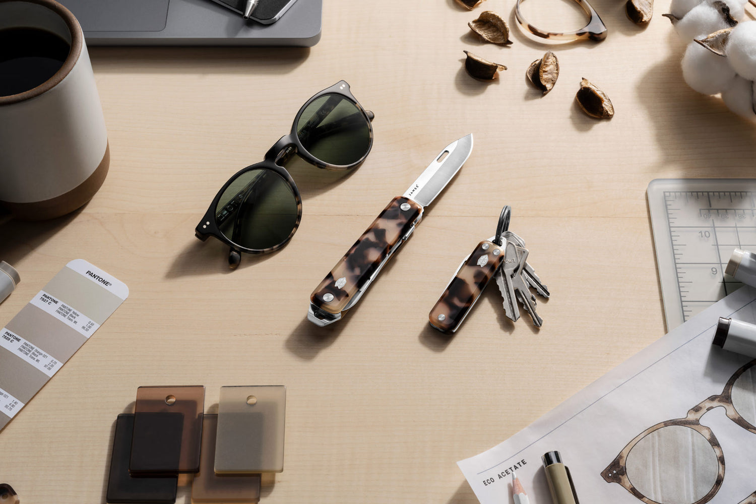 The Eco-Acetate collection on a desktop.