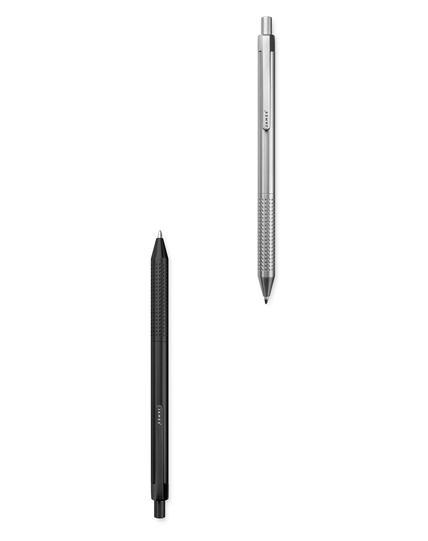 Stilwell pen full length exterior image in stainless and black colors.