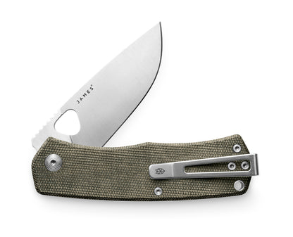 The Folsom knife with OD Green handle and stainless steel blade.