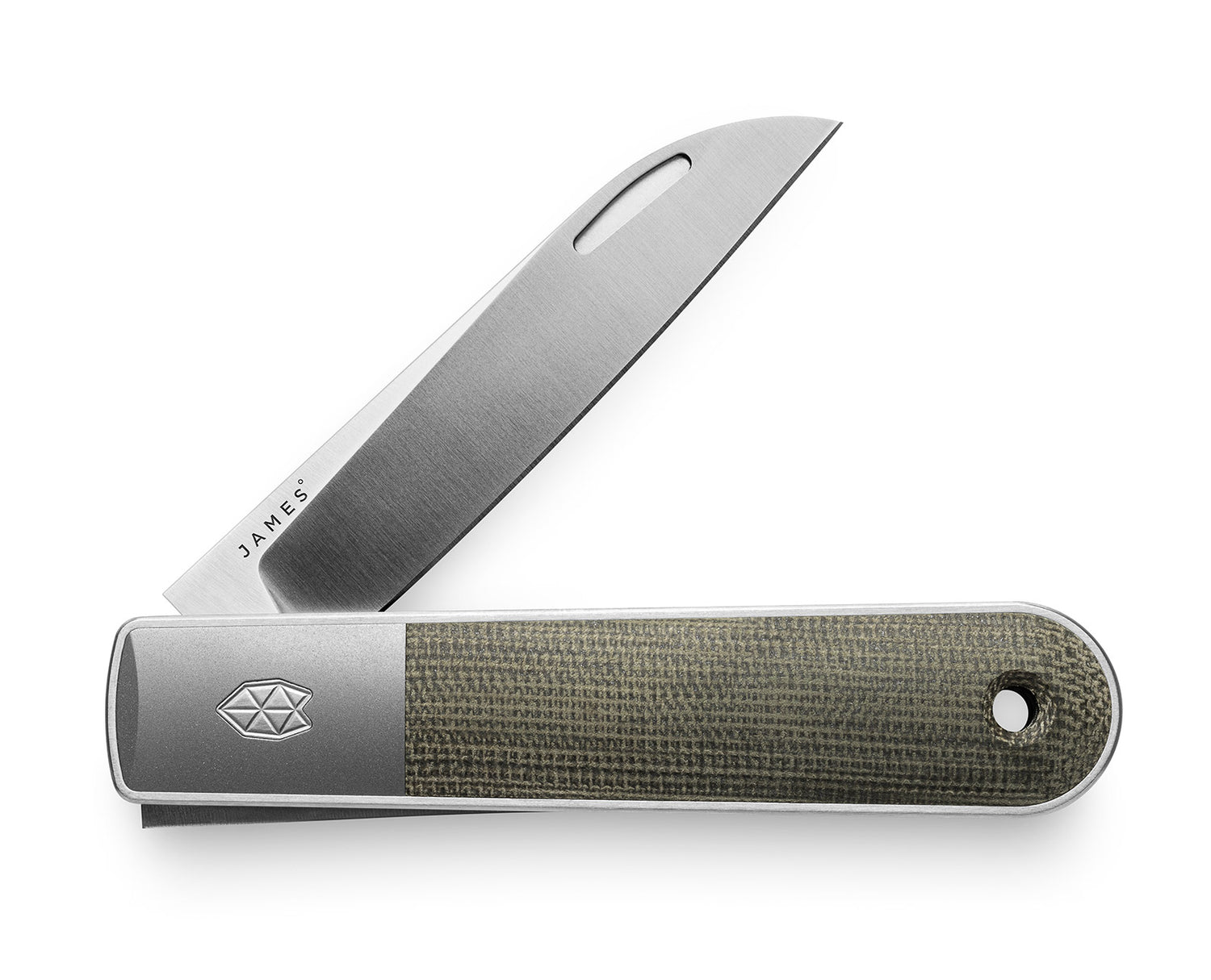 The Wayland knife with OD green handle and stainless steel blade.