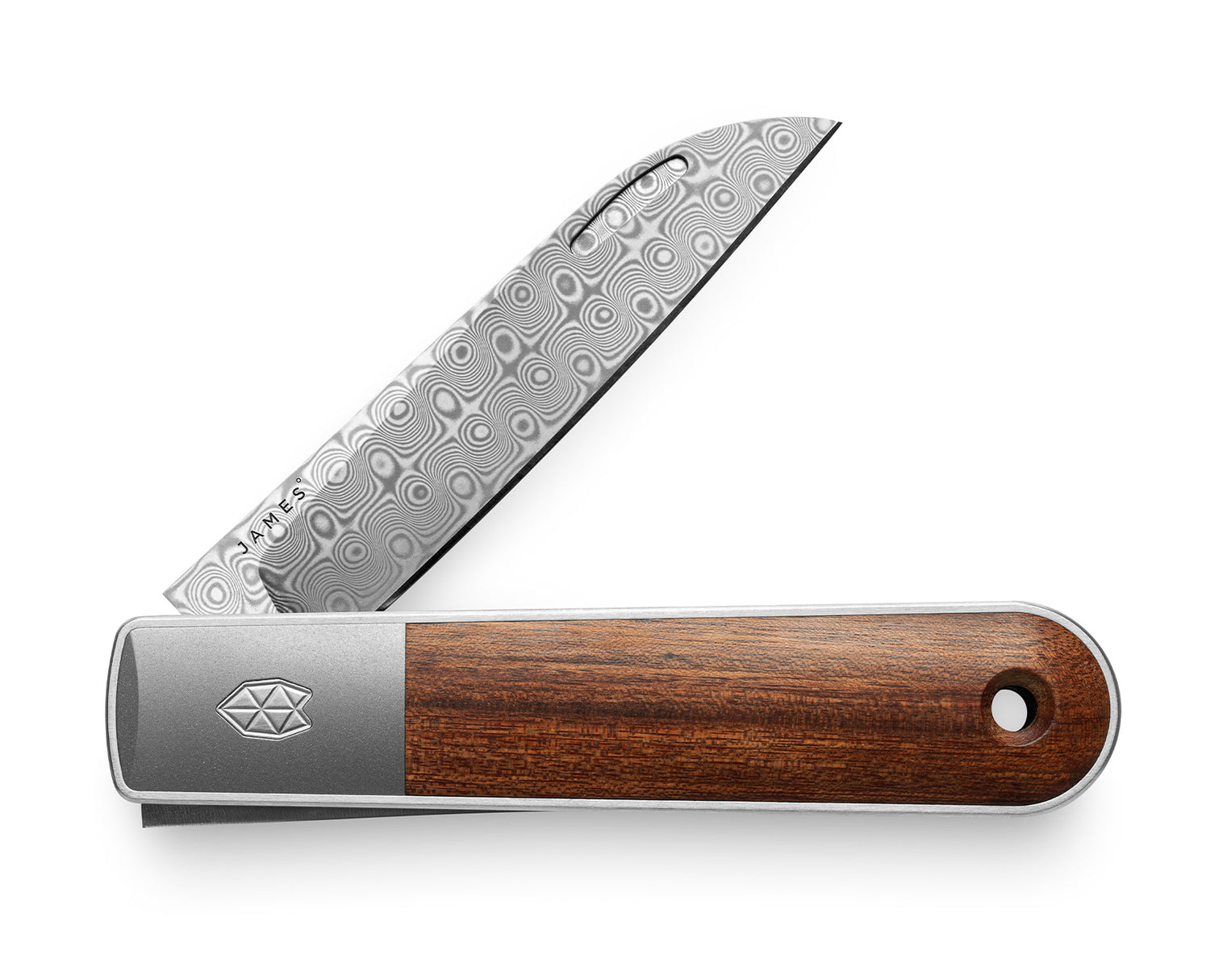 The Wayland knife with rosewood handle and damasteel blade.