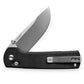 The Kline knife with black micarta handle and stainless steel blade.