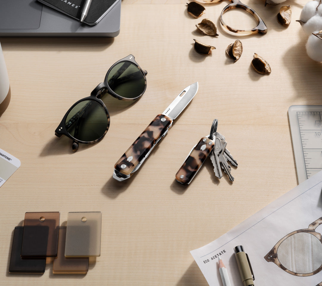 The Eco-Acetate collection on a desktop.