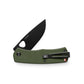 The Folsom knife with OD green and orange case and black blade.