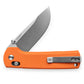 The Kline knife with orange handle with stainless steel blade.