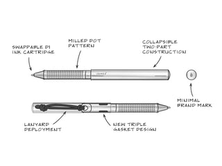 The Burwell pen technical sketch showing exterior features.
