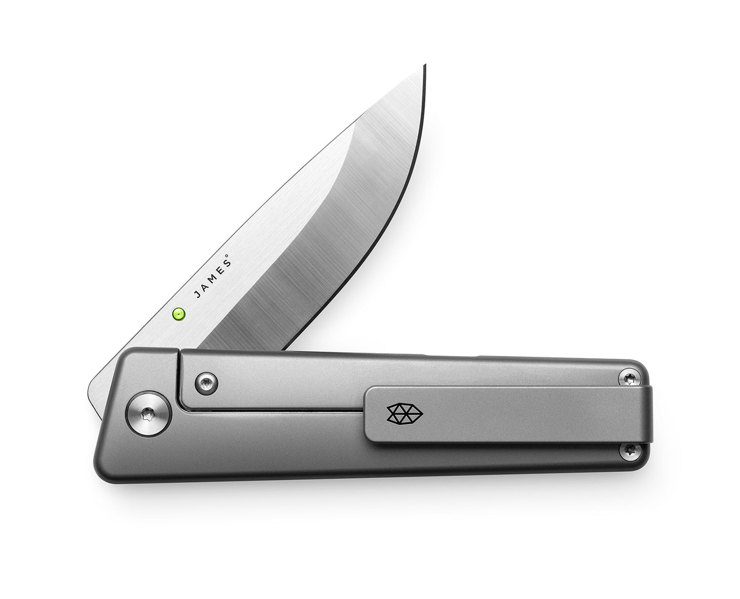 The Chapter 2 titanium pocket knife with the clip showing.