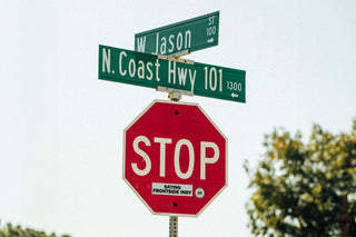 A stop sign at a North Coast Highway 101 intersection.