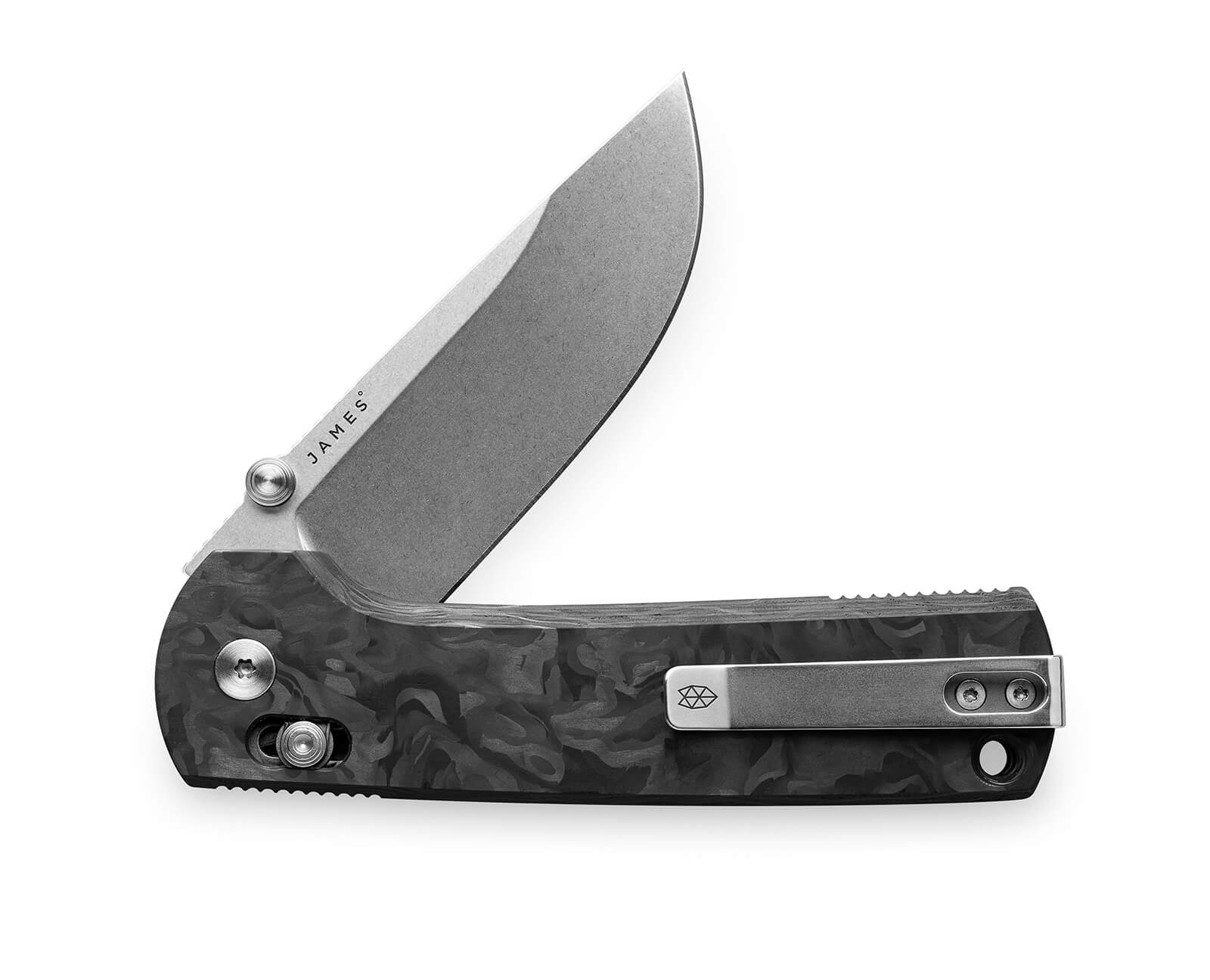 The Kline pocket knife with marbled carbon fiber.
