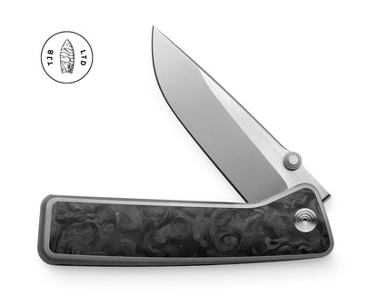 The Barnes titanium pocket knife with a carbon fiber scale.