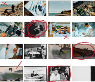 A contact sheet of various photos from a surf trip to Nova Scotia.