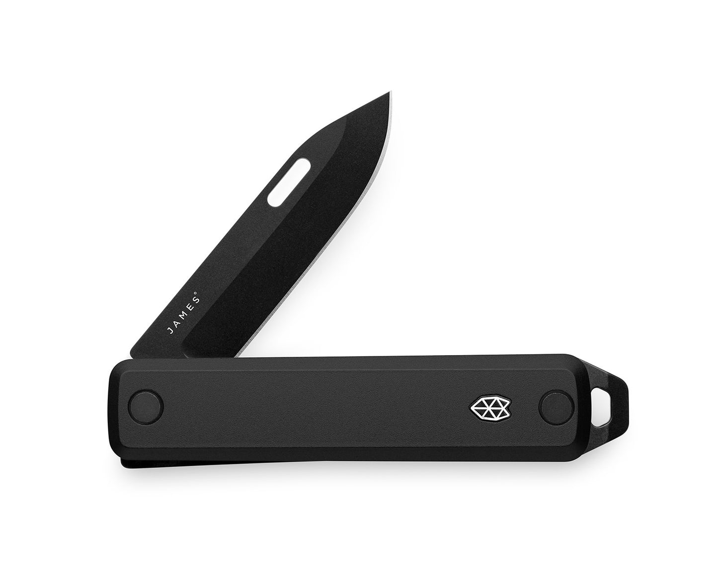 The Ellis Slim EDC pocket knife in all black half open.