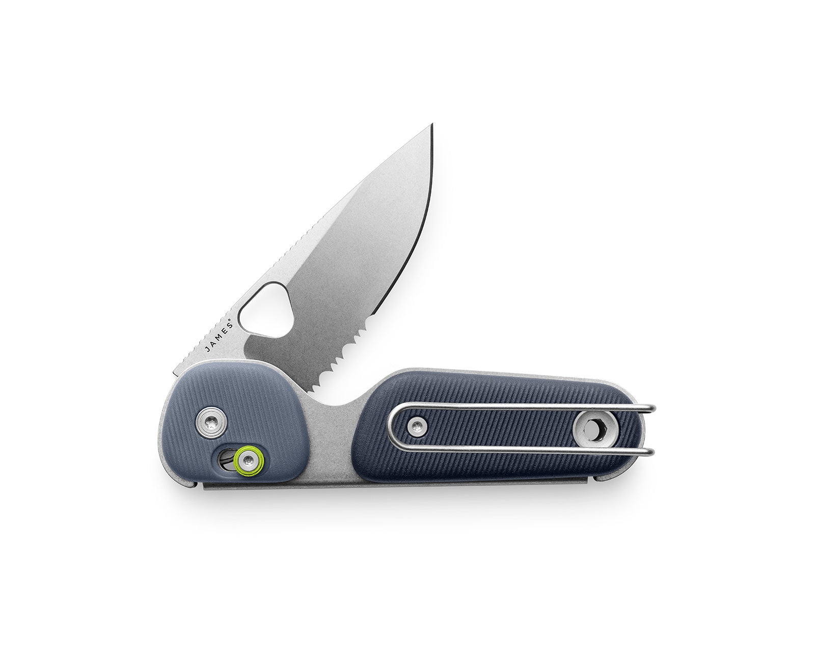 The Redstone serrated slide lock pocket knife in tidal blue and stonewash.
