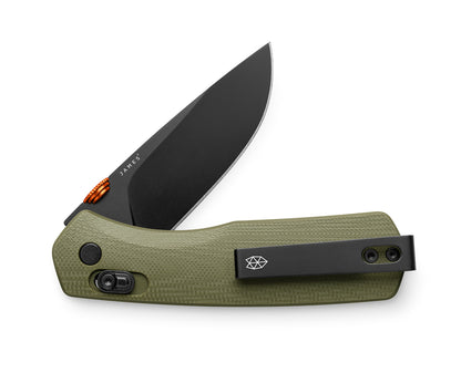 The Carter EDC pocket knife with a black blade and OD green handle.