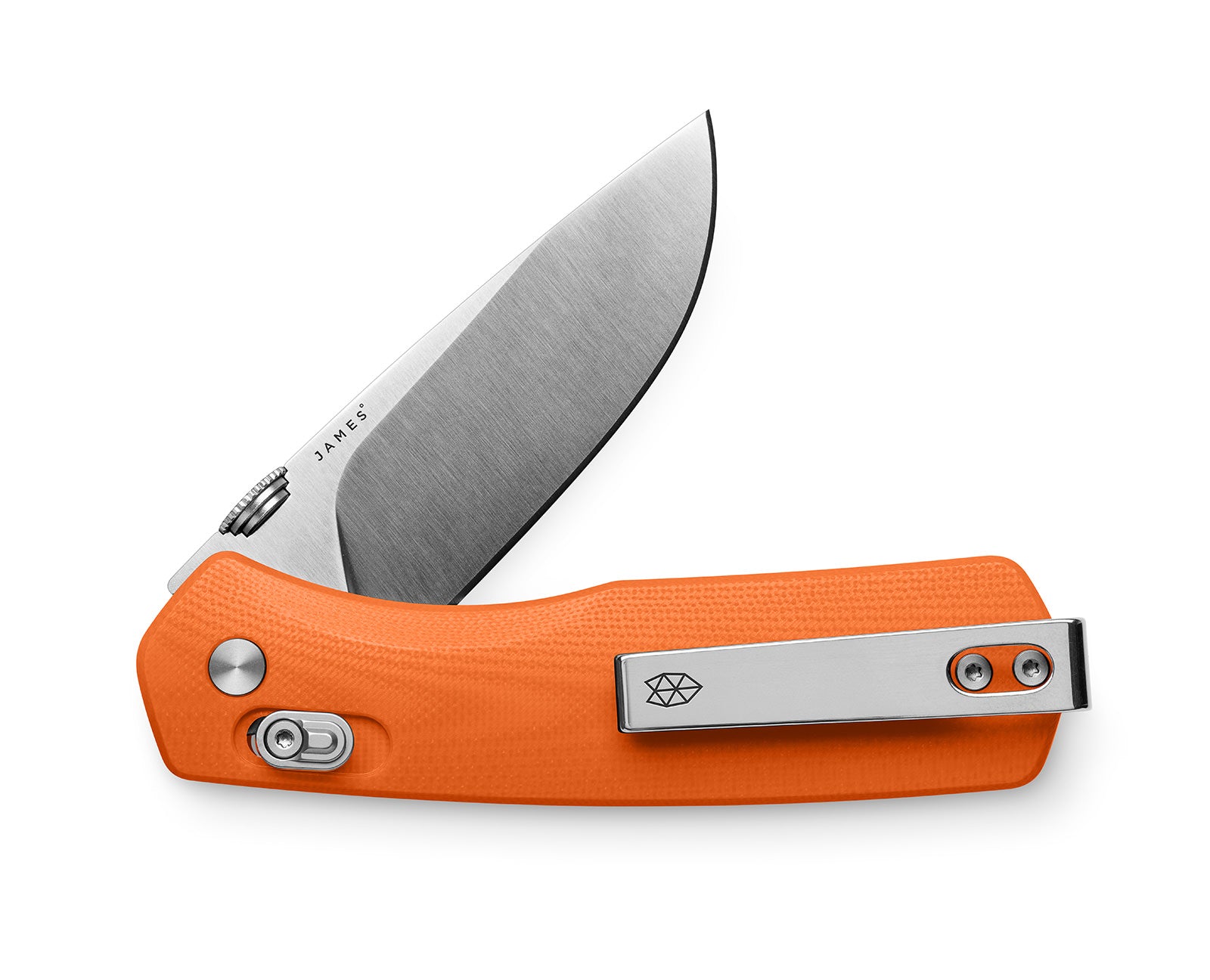 The Carter EDC pocket knife with a stainless blade and orange handle.