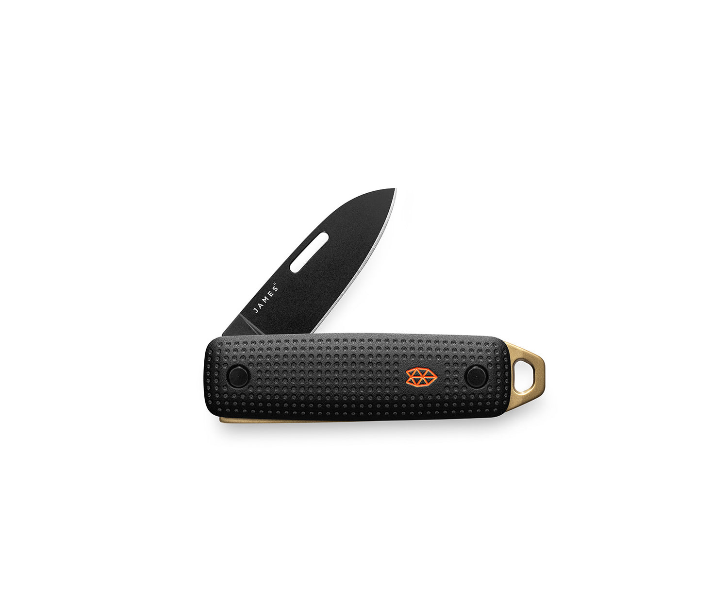 The Elko keychain pocket knife in black + fire.