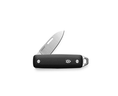 The Elko keychain pocket knife in black + stainless.