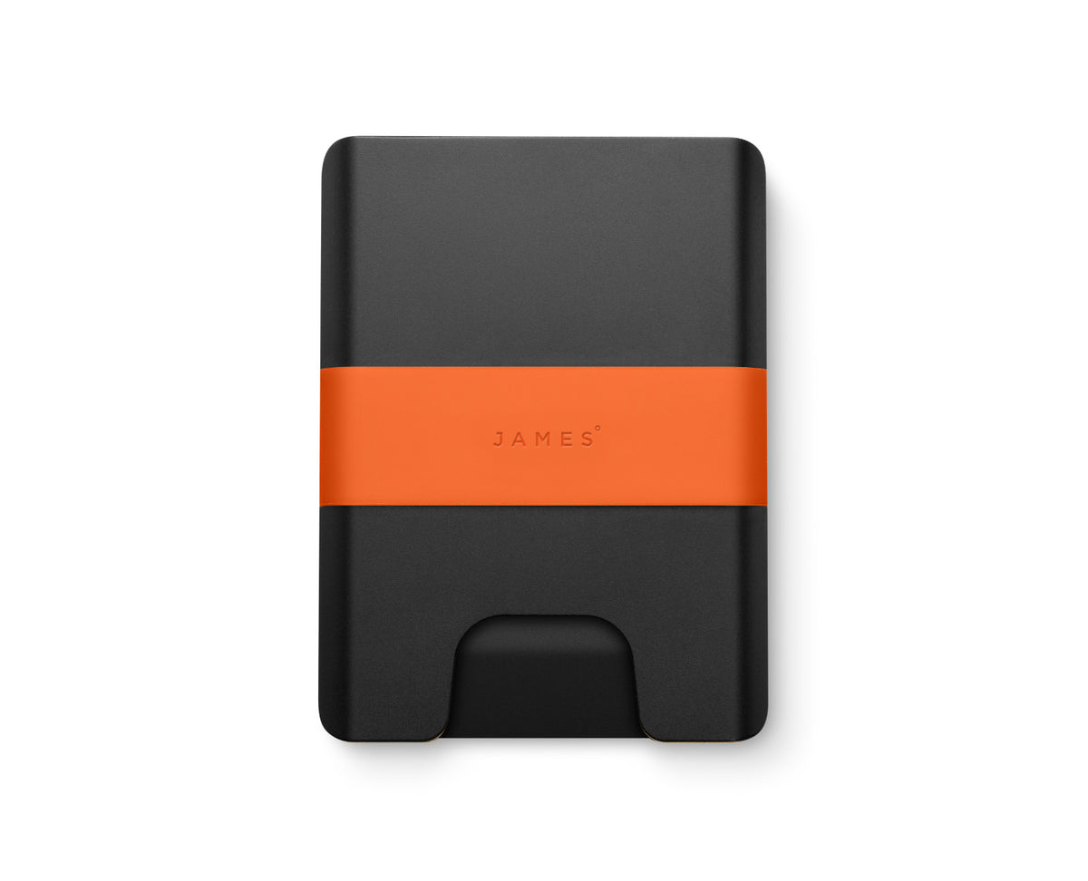 The Lowe minimalist card holder wallet in black and fire.