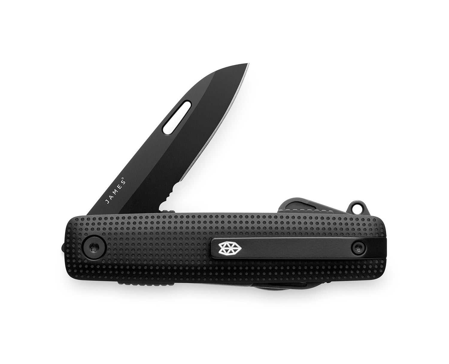The Helton EDC premium multitool in black + black.
