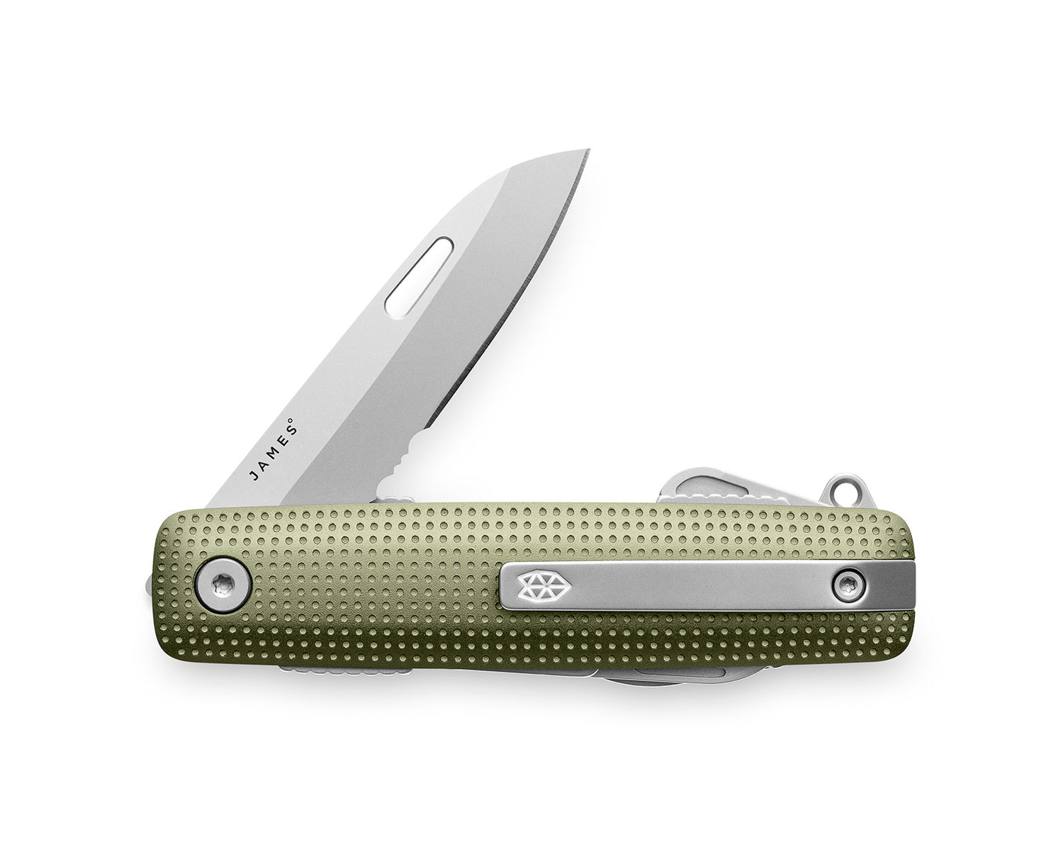 The Helton EDC premium multitool in grove + stainless.