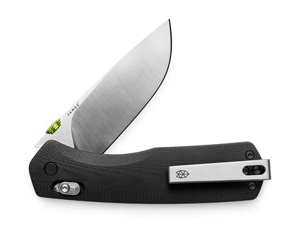 The Carter XL modern EDC folding slide lock pocket knife with a stainless steel blade and black handle.
