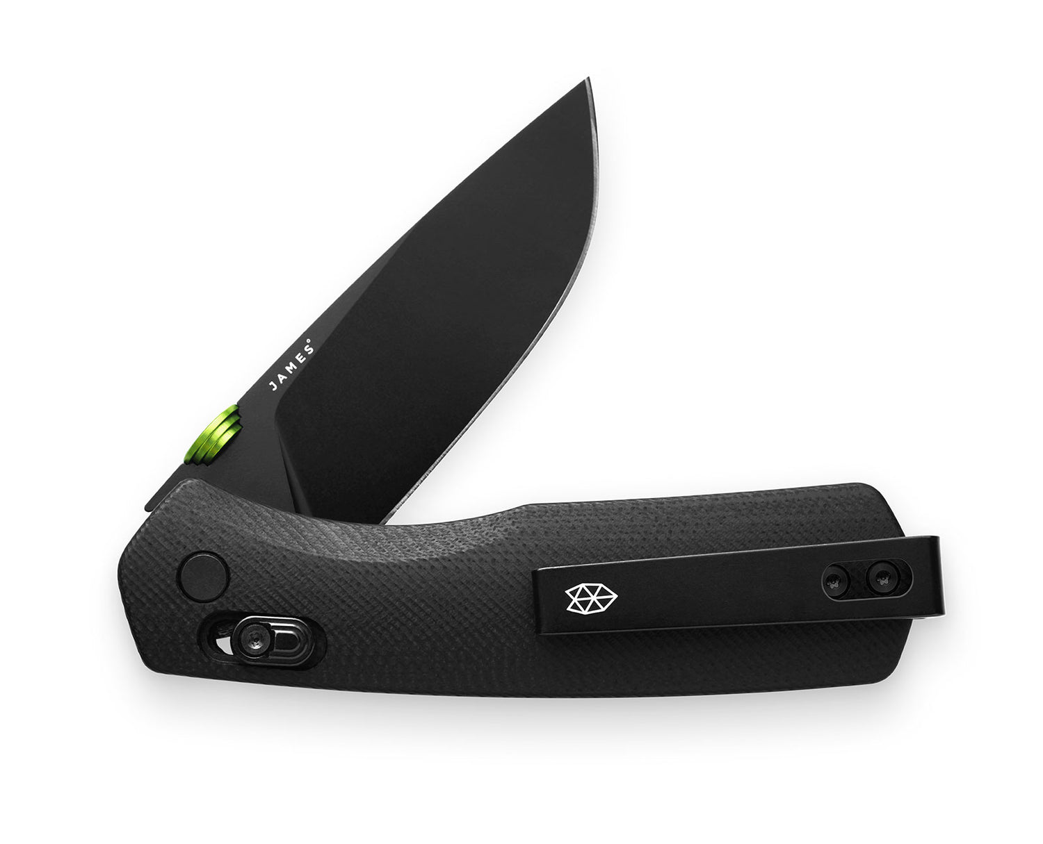 The Carter knife with black handle and black blade.