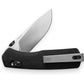 The Carter knife with black micarta handle and stainless steel blade.