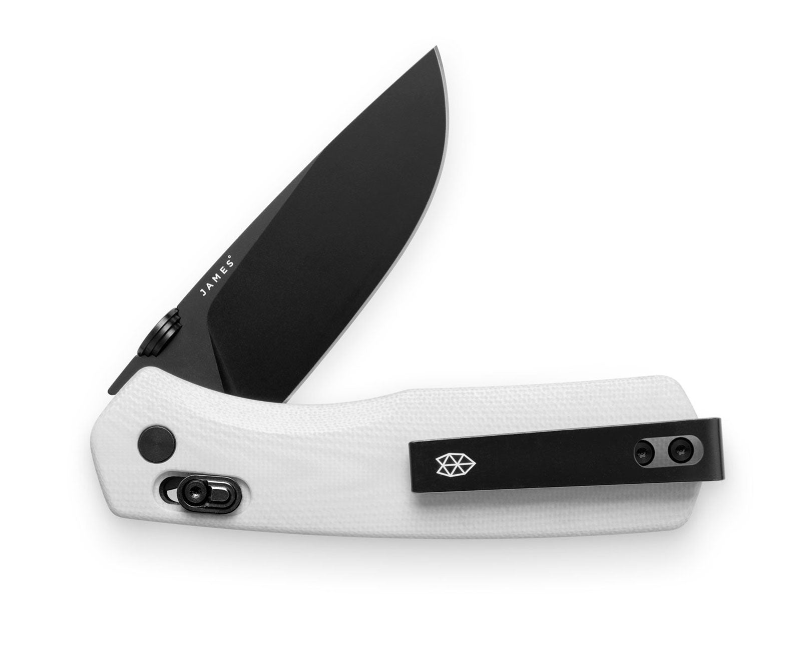 The Carter knife with bone handle and black blade.