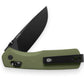 The Carter knife with OD green handle and black blade.