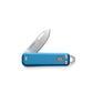 The Elko knife with cerulean handle and stainless steel blade.