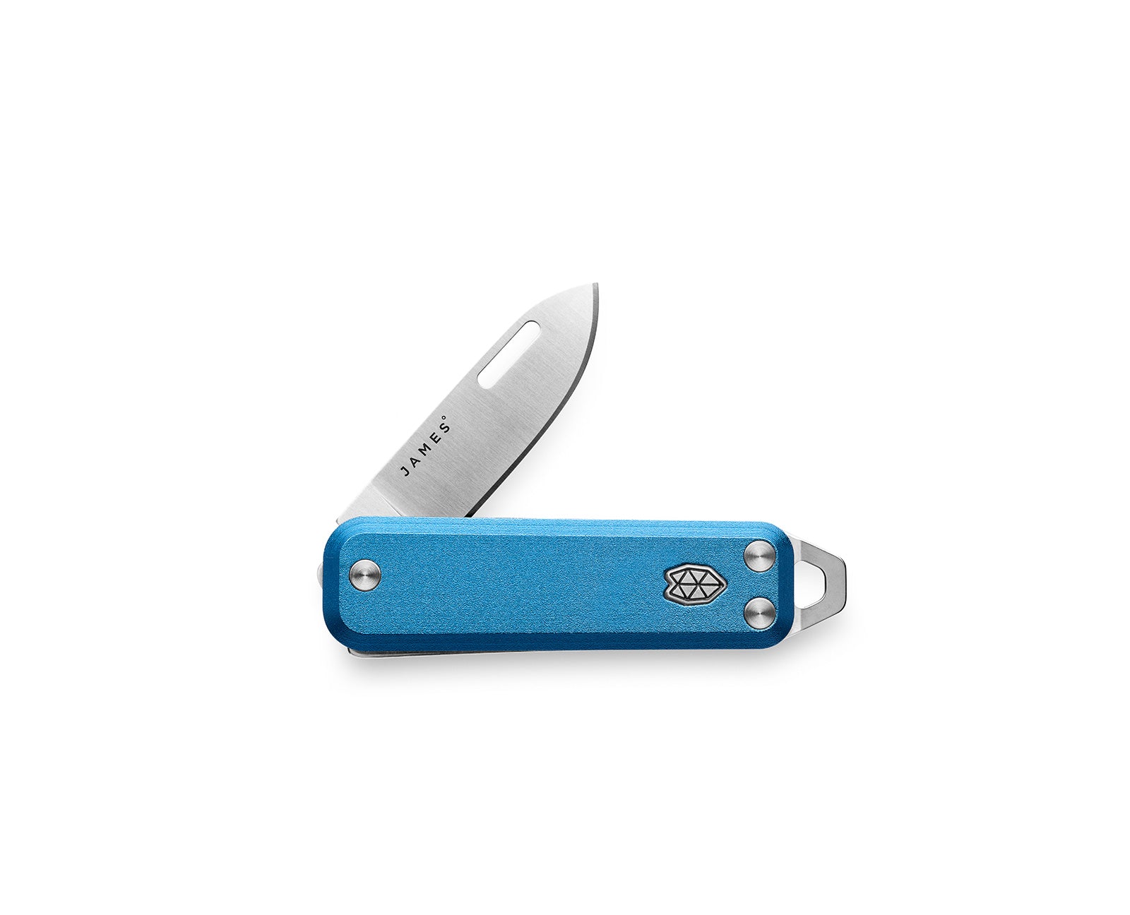 The Elko knife with cerulean handle and stainless steel blade.