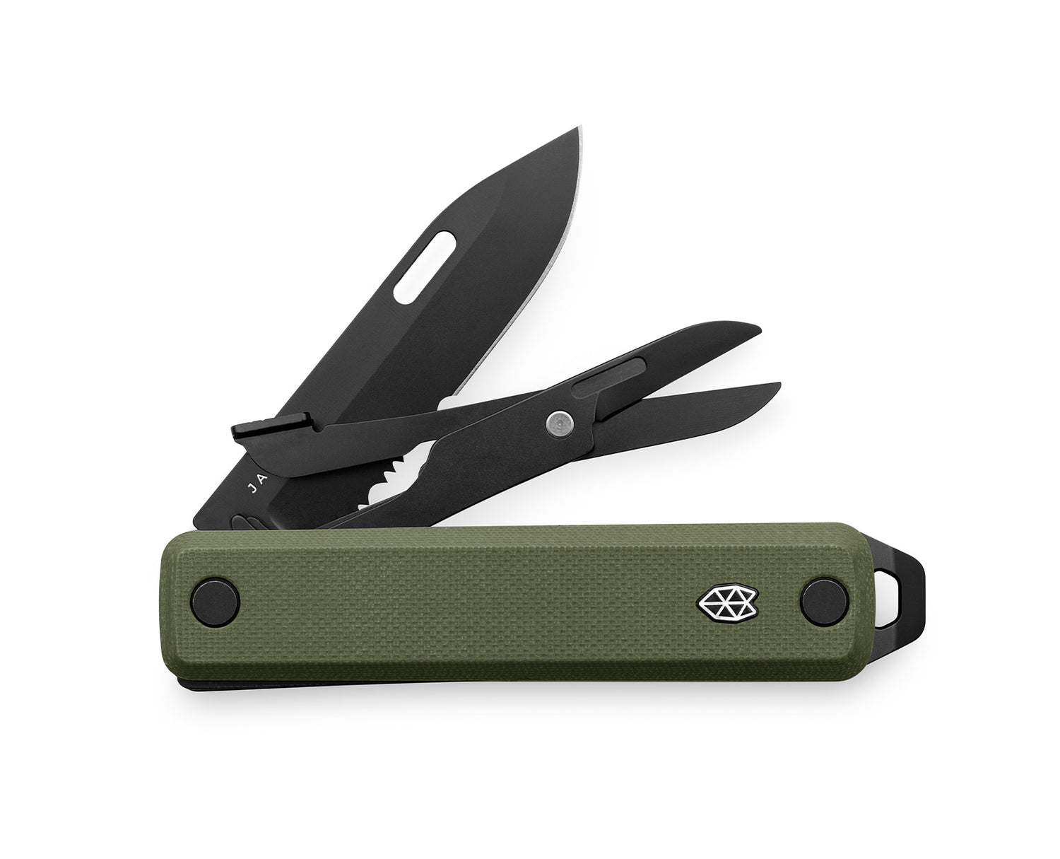 The Ellis multi-tool with OD green handle and black tools.