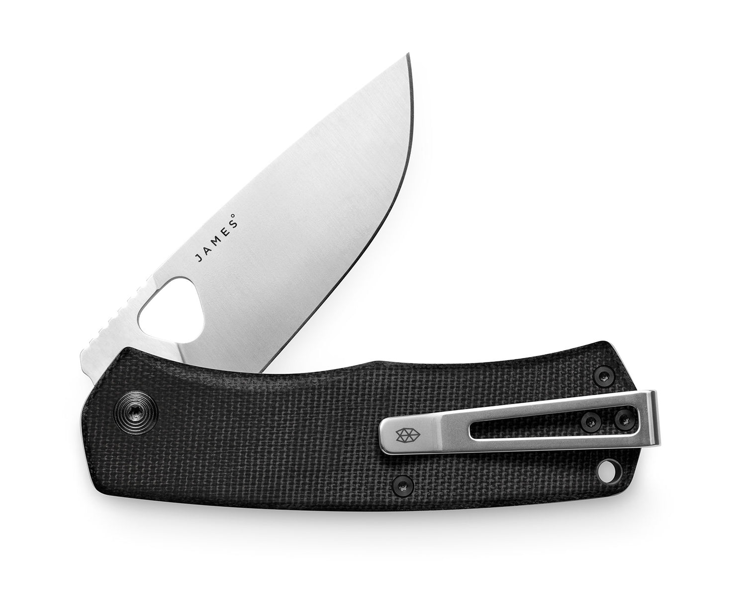 The Folsom knife with black micarta handle and stainless steel blade.