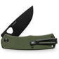 The Folsom knife with OD green handle and black blade.