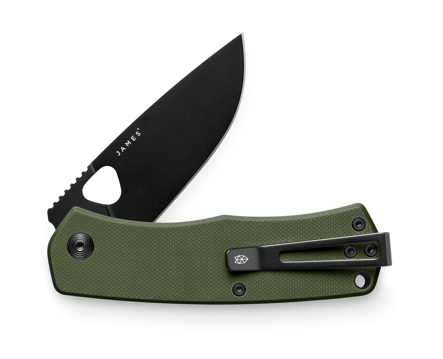 The Folsom knife with OD green handle and black blade.