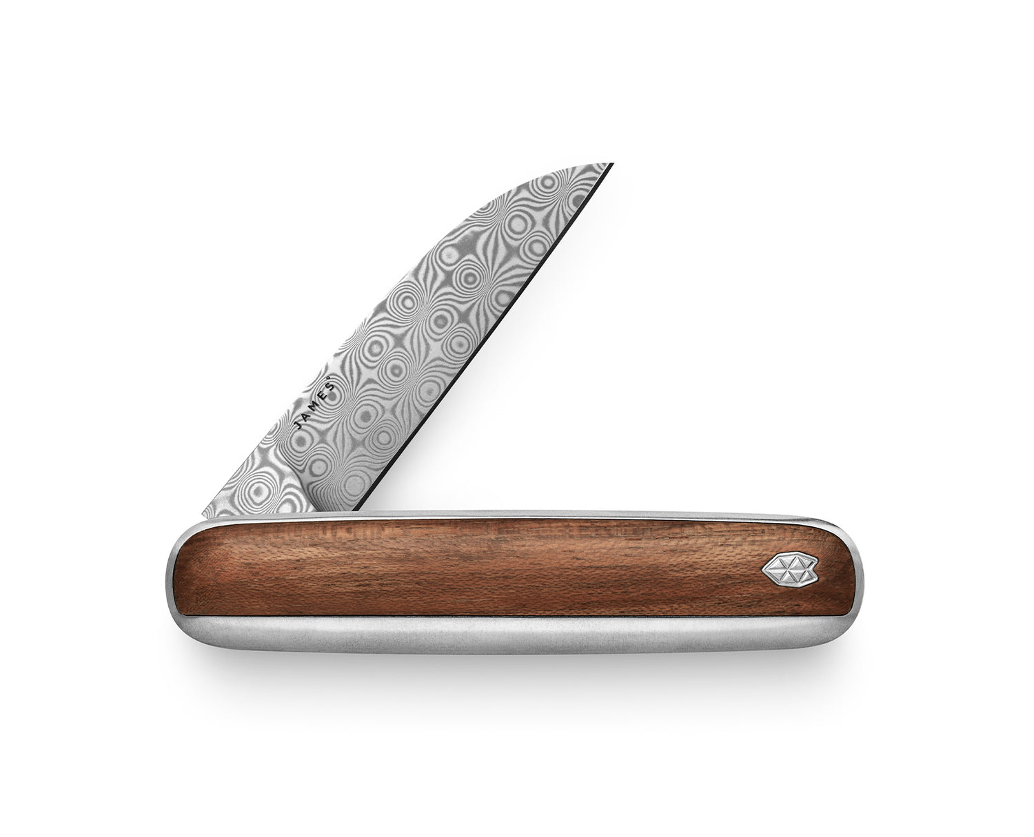 The Pike knife with rosewood handle and damasteel blade.