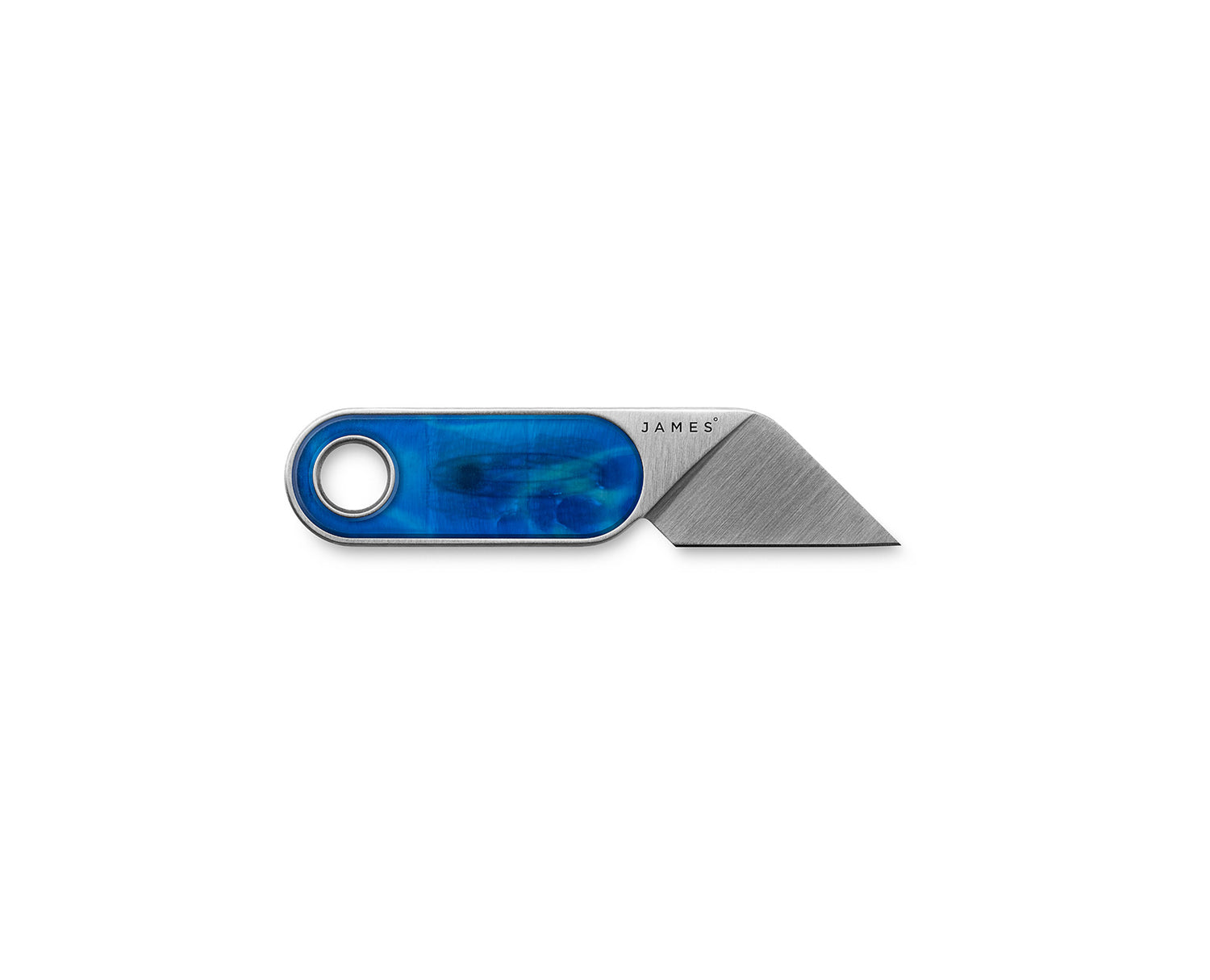 The Abbey knife with tie dye blue handle and stainless steel blade.