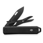 The Ellis multi-tool knife with black handle and black tools.