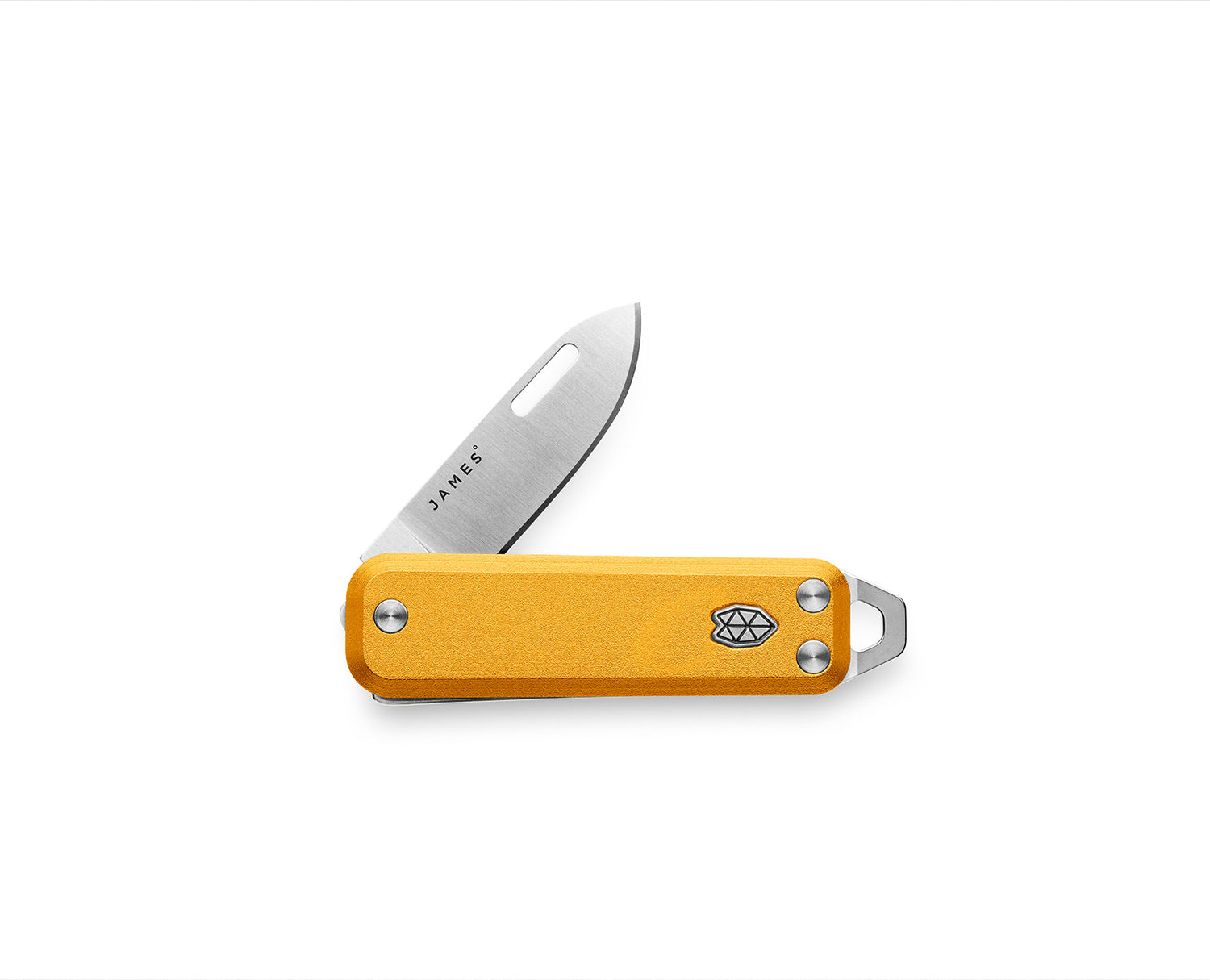The Elko knife with canary handle and stainless steel blade.