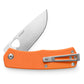 The Folsom knife with orange handle and stainless steel blade.