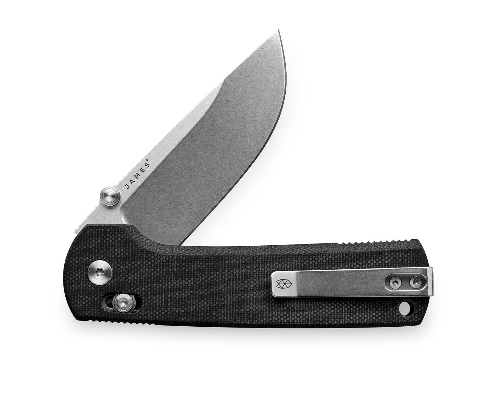 The Kline knife with black micarta handle and stainless steel blade.
