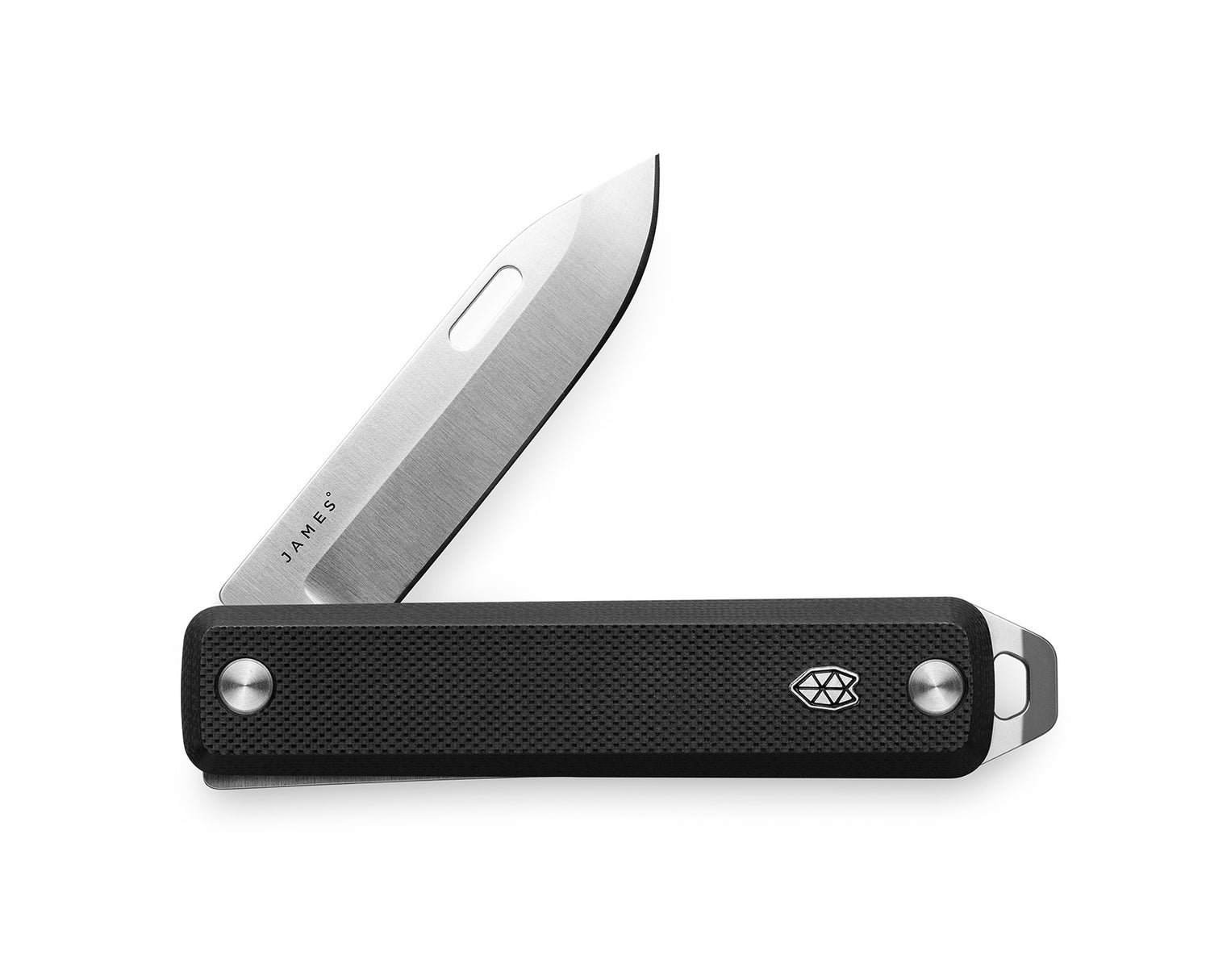 The Ellis Slim knife in black with stainless steel blade.