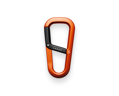 The Hardin forged carabiner in orange and black color.