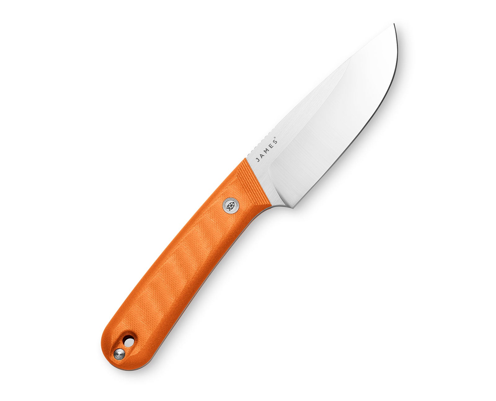 The Hell Gap knife with orange handle and stainless steel blade.