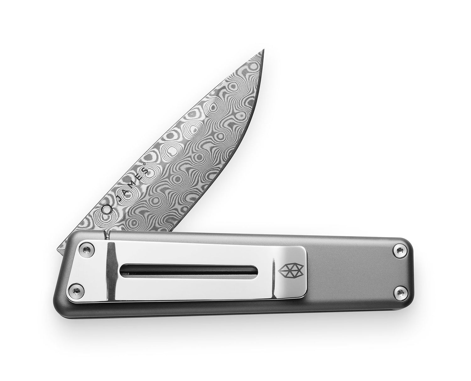 The Chapter knife with titanium handle and decorative, stainless steel blade.