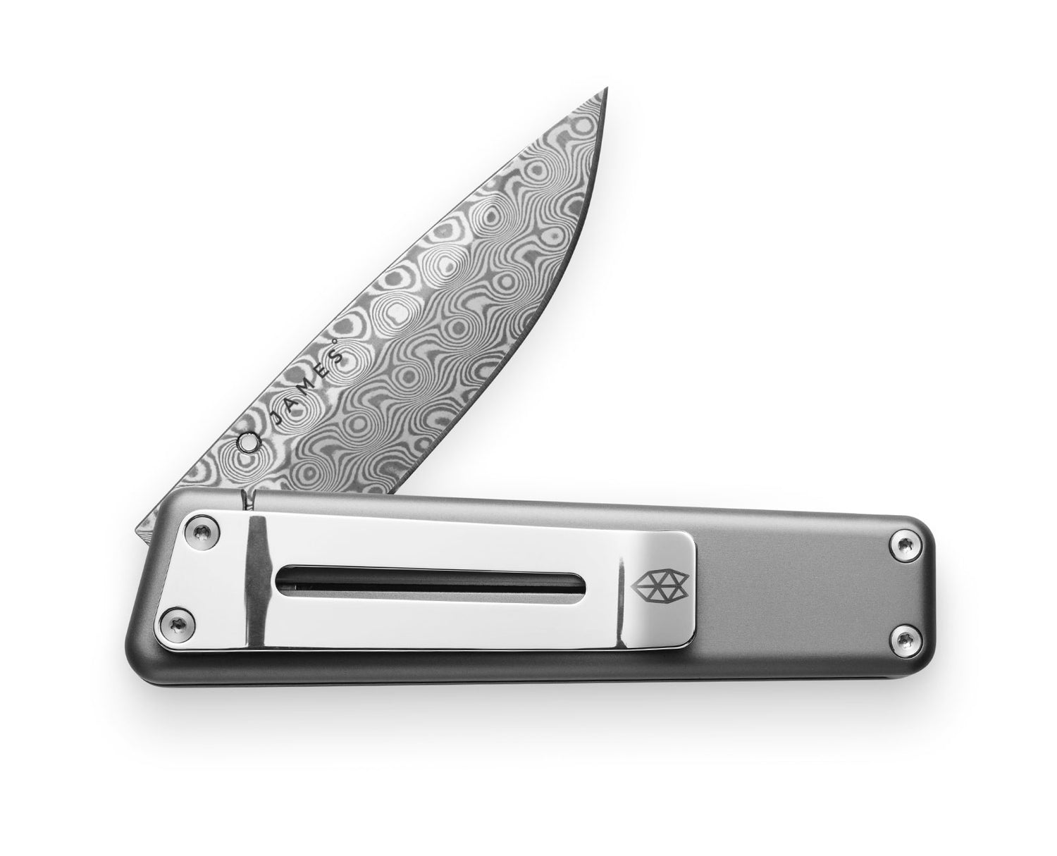 The Chapter knife with titanium handle and decorative, stainless steel blade.